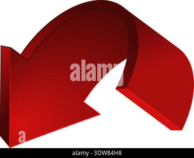 Red bent arrow. Round return 3d symbol Stock Vector