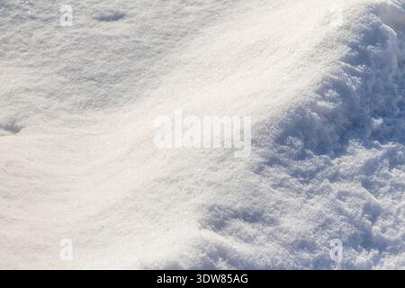 Animal tracks left in deep snow. Stock Photo
