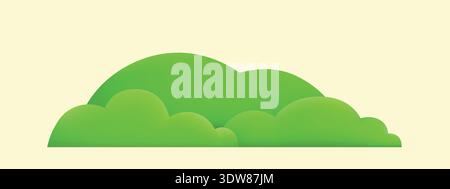 Green grass hill with mountain landscape. 3D cartoon land element perfect for nature illustration or summer field design Stock Vector