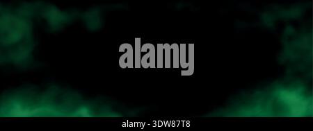 Green smoke and fog border for Halloween and mystical design. Toxic poison clouds isolated on black background Stock Vector