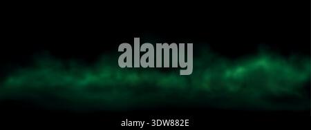 Green poisoned smoke background. Toxic, spooky fog clouds on dark backdrop Stock Vector