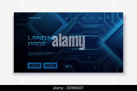 Futuristic electronic circuit template with glowing blue lines Stock Vector