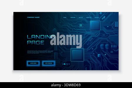 Blue circuit board background featuring abstract tech patterns Stock Vector