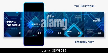 Tech circuit board background for AI carousel posts Stock Vector
