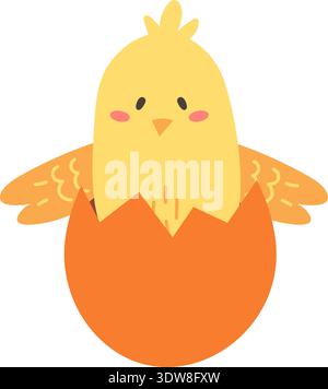 Hatching chick. Newborn baby chicken bird drawing Stock Vector