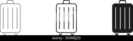 Suitcase Travel Bag Line And Solid Icon Set. Luggage, Baggage, And Travel Essentials Outline And Silhouette Symbol Collection. Vacation And Business Stock Vector