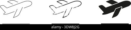 Airplane Flight Path Line And Solid Icon Set. Aviation, Travel, And Transportation Outline And Silhouette Symbol Collection. Airplane Journey And Stock Vector