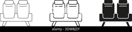 Airplane Seats Line And Solid Icon Set. Airline Seating, Travel Comfort, And Passenger Accommodation Outline And Silhouette Symbol Collection Stock Vector
