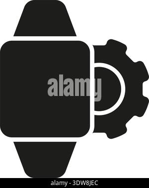 Smartwatch With Gear Solid Icon. Digital Configuration, Device Optimization, And Tech Customization Silhouette Symbol. Wearable Technology Settings Stock Vector
