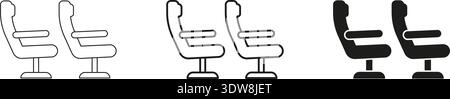 Airplane Seats Line And Solid Icon Set. Travel Comfort, Airline Seating, And Passenger Experience Outline And Silhouette Symbol Collection. Isolated Stock Vector