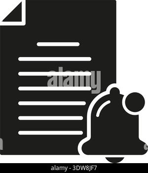Document With Notification Bell Solid Icon. Document Alert, Reminder, And Information Update Silhouette Symbol. Notification And Communication Stock Vector