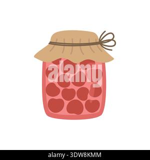 Cherry jam, sweet food. Vector Cartoon Illustration Stock Vector