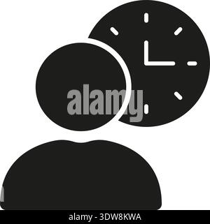 Person With Clock Solid Icon. Time Management, Productivity, And Schedule Planning Silhouette Symbol. Efficient Task Coordination Concept. Isolated Stock Vector