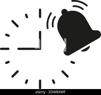 Clock With Bell Solid Icon. Time Management And Alarm Notification Silhouette Symbol. Reminder And Alert System Representation. Isolated Vector Stock Vector