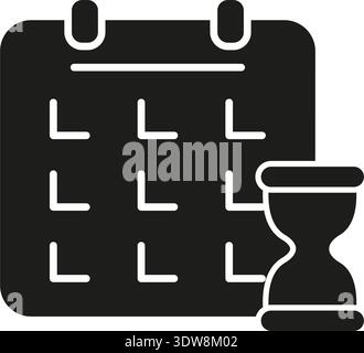 Calendar With Hourglass Solid Icon. Time Management, Deadline, And Scheduling Silhouette Symbol. Productivity And Task Organization. Isolated Vector Stock Vector