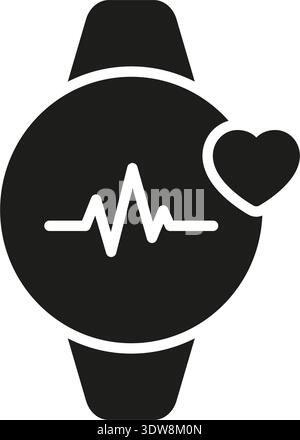 Smartwatch With Heart Pulse Solid Icon. Health Monitoring And Fitness Tracking Silhouette Symbol. Wearable Technology For Heart Rate Detection Stock Vector