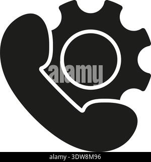 Telephone Support Gear Solid Icon. Communication And Technical Service Configuration Silhouette Symbol. Customer Service Optimization And Maintenance Stock Vector