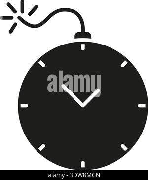 Clock Bomb Solid Icon. Urgency, Deadline, And Countdown Pressure Silhouette Symbol. Explosive Time Management Challenge. Isolated Vector Illustration Stock Vector
