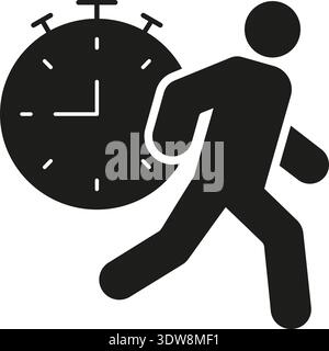 Running Person With Stopwatch Solid Icon. Time Management And Efficiency Silhouette Symbol. Deadline And Productivity Representation. Isolated Vector Stock Vector