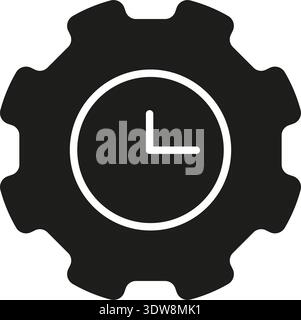 Clock In Gear Solid Icon. Time Management, Efficiency, And Workflow Optimization Silhouette Symbol. Productivity Enhancement And Scheduling. Isolated Stock Vector
