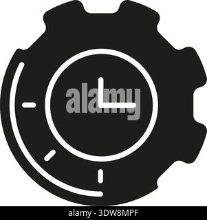 Gear With Clock Solid Icon. Time Management, Efficiency, And Productivity Enhancement Silhouette Symbol. Process Optimization And Workflow Automation Stock Vector