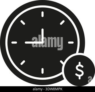 Clock With Dollar Sign Solid Icon. Time Is Money, Financial Investment, And Opportunity Cost Silhouette Symbol. Business Efficiency And Management Stock Vector