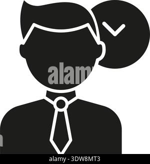 Male Employee With Checkmark Solid Icon. Verified User, Approved Profile Silhouette Symbol. Job Confirmation, Professional Validation, Employment Stock Vector