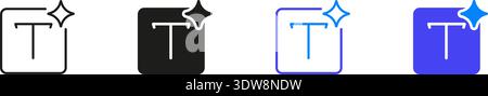 Text Formatting With Sparkle Line And Solid Icon Set. Artificial Intelligence Text Icon with Sparkle Effect. Symbol of AI Text Generation. Isolated Stock Vector