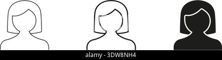 Female Avatar Line And Solid Icon Set. User Profile, Account, and Identity Symbol Outline And Silhouette Collection. Personal Branding. Isolated Stock Vector