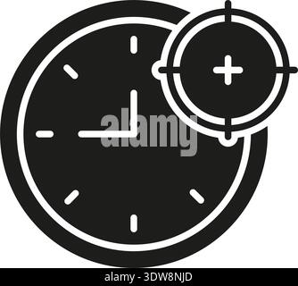 Clock With Target Solid Icon. Time Management, Precision, And Goal Setting Silhouette Symbol. Timely Decision-Making Focus. Isolated Vector Stock Vector