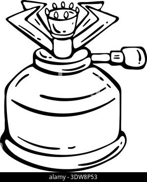 Camping Gas Stove for Outdoor Cooking. Hand Drawn Doodle Icon Stock Vector