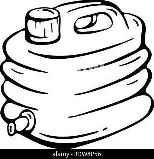 Collapsible Water Container. Hand Drawn Icon, Folding Camping Jerrycan Doodle Stock Vector