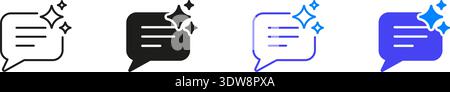Speech Bubble With Sparkles Line And Solid Icon Set. AI Chat Assistant Outline And Silhouette Symbol Collection. Chat Bot Icon. Symbol of Generative Stock Vector