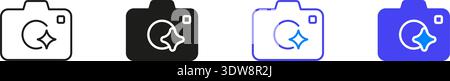 Camera with Sparkle Line And Solid Icon Set. Ai Camera Outline And Silhouette Symbol Collection. AI Artificial Intelligence App Tools. Isolated Vector Stock Vector