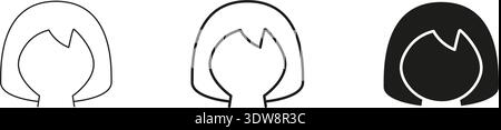 Female Avatar With Bob Hairstyle Line And Solid Icon Set. User Profile, Identity, And Social Media Outline And Silhouette Symbol Collection. Isolated Stock Vector