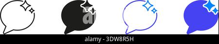 AI Chat Assistant. Speech Bubble With Sparkles Line And Solid Icon Set. Communication, Positive Feedback, And Clean Messaging Outline And Silhouette Stock Vector