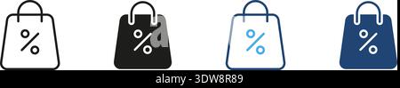 Shopping Bag With Percentage Symbol Line And Solid Icon Set. Discount, Sale, And Promotion Outline And Silhouette Symbol Collection. Retail Marketing Stock Vector