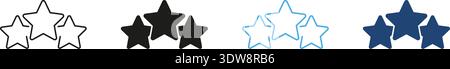 Three Stars Rating Line And Solid Icon Set. Quality Assessment, Feedback, And Review System Outline And Silhouette Symbol Collection. Customer Stock Vector