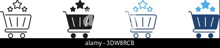 Shopping Cart With Stars Line And Solid Icon Set. Customer Satisfaction, Quality Products, And E-Commerce Excellence Outline And Silhouette Symbol Stock Vector