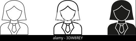 Female Professional Avatar Line And Solid Icon Set. Businesswoman, Corporate Identity, And Career Outline And Silhouette Symbol Collection. Office And Stock Vector
