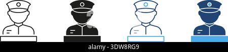 Police Officer Avatar Icon Set. Law Enforcement, Security, And Public Safety Representation Outline And Silhouette Symbol Collection. Professional Stock Vector