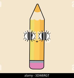 Pencil with eyes. Cartoon doodle graffiti character. Vector illustration isolated on a white background. Stock Vector