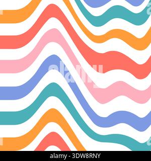 Groovy Background Retro 70s Style. Cute Abstract Vintage Texture Wallpaper. Hippie Wavy Vector Background. Colorful Fun Stripes in Retro 1970s Trendy Banner Design. Psychedelic Graphic Print 1960s Stock Vector