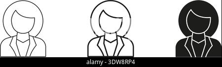 Female Professional Avatar Line And Solid Icon Set. Businesswoman, Corporate Identity, And Career Outline And Silhouette Symbol Collection. Isolated Stock Vector