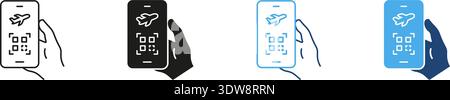 Mobile Boarding Pass With Qr Code Icon Set. Digital Ticketing And Travel Convenience Outline And Silhouette Symbol Collection. Smartphone And Airplane Stock Vector