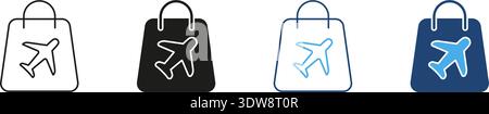 Shopping Bag With Airplane Icon Set. Travel Retail, Duty-Free Shopping, And Tourism Merchandise Symbol Collection. Aviation And Commerce Integration Stock Vector