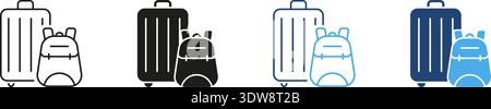 Suitcase And Backpack Travel Icon Set. Luggage And Backpacking Essentials Outline And Silhouette Symbol Collection. Ideal For Travel Planning And Stock Vector