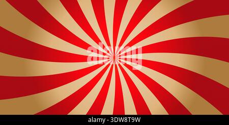 Swirl groovy starburst background with vibrant red, and gold wavy stripes. Retro 70s psychedelic abstract pattern inspired by candy and circus vibes. Perfect for posters, parties, and kids designs. Stock Vector