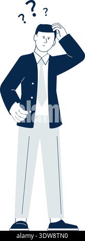 Confused man icon. Thinking person with question marks around head Stock Vector