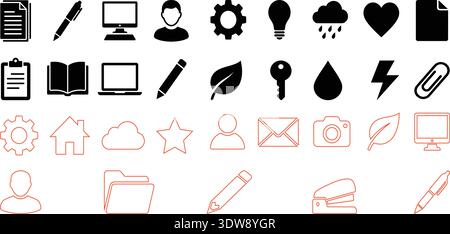 Office, Education and Web Interface Icons Set Vector Illustration Stock Vector